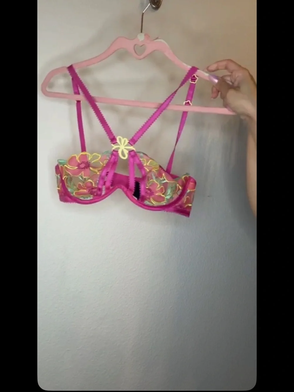 For Love & Lemons Hot Pink Floral Embroidered Lace Bra